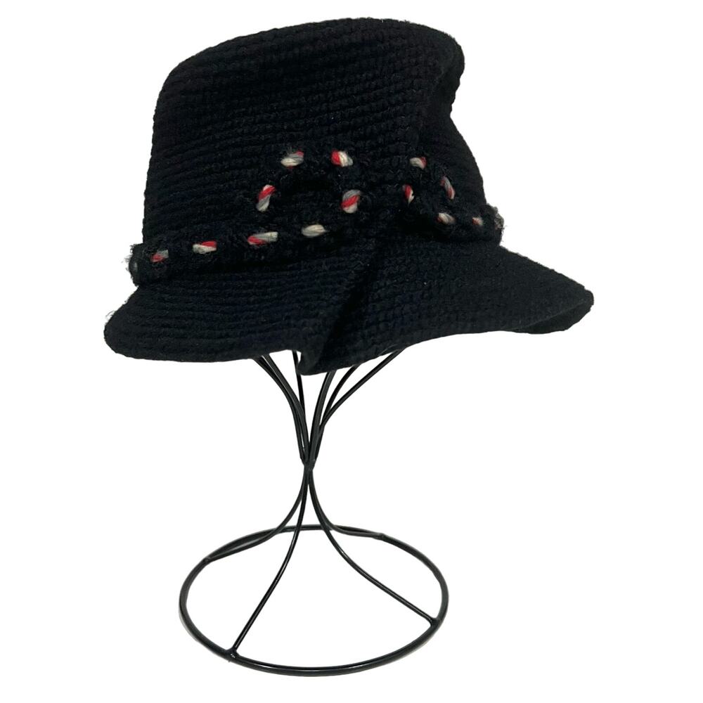 Everitt Needlepoint Vintage Women’s Hat Fascinator Black Cloche Woven Rope Band